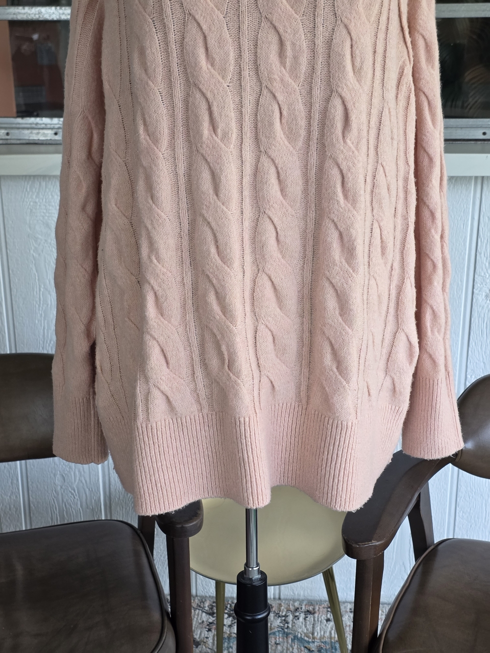 NWT Aerie Peach Cable Crewneck Sweater Super Soft Large Oversized - Picture 6 of 15